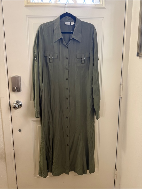 Spiegel Dresses & Skirts - Spiegel Olive Green Maxi Shirt Dress- 100% silk